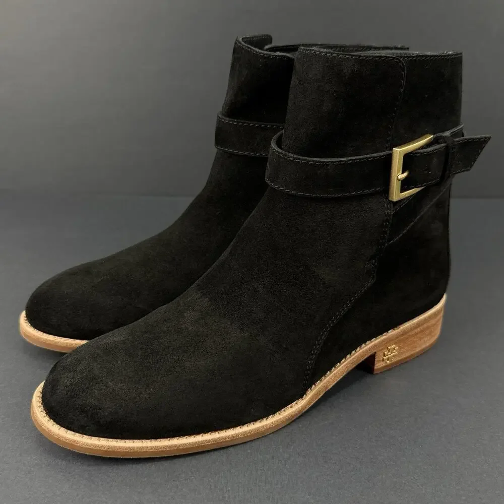 Tory Burch Brooke suede ankle booties with a low stacked heel 7 size New No Box